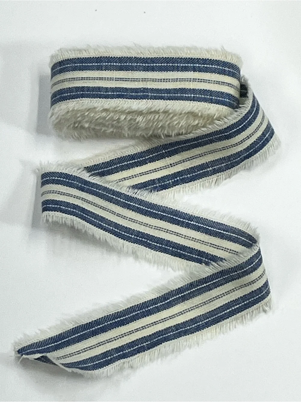 New 4 Yard Fabric Ribbon Strip 1” wide HOMESPUN Blue stripe Christmas decor